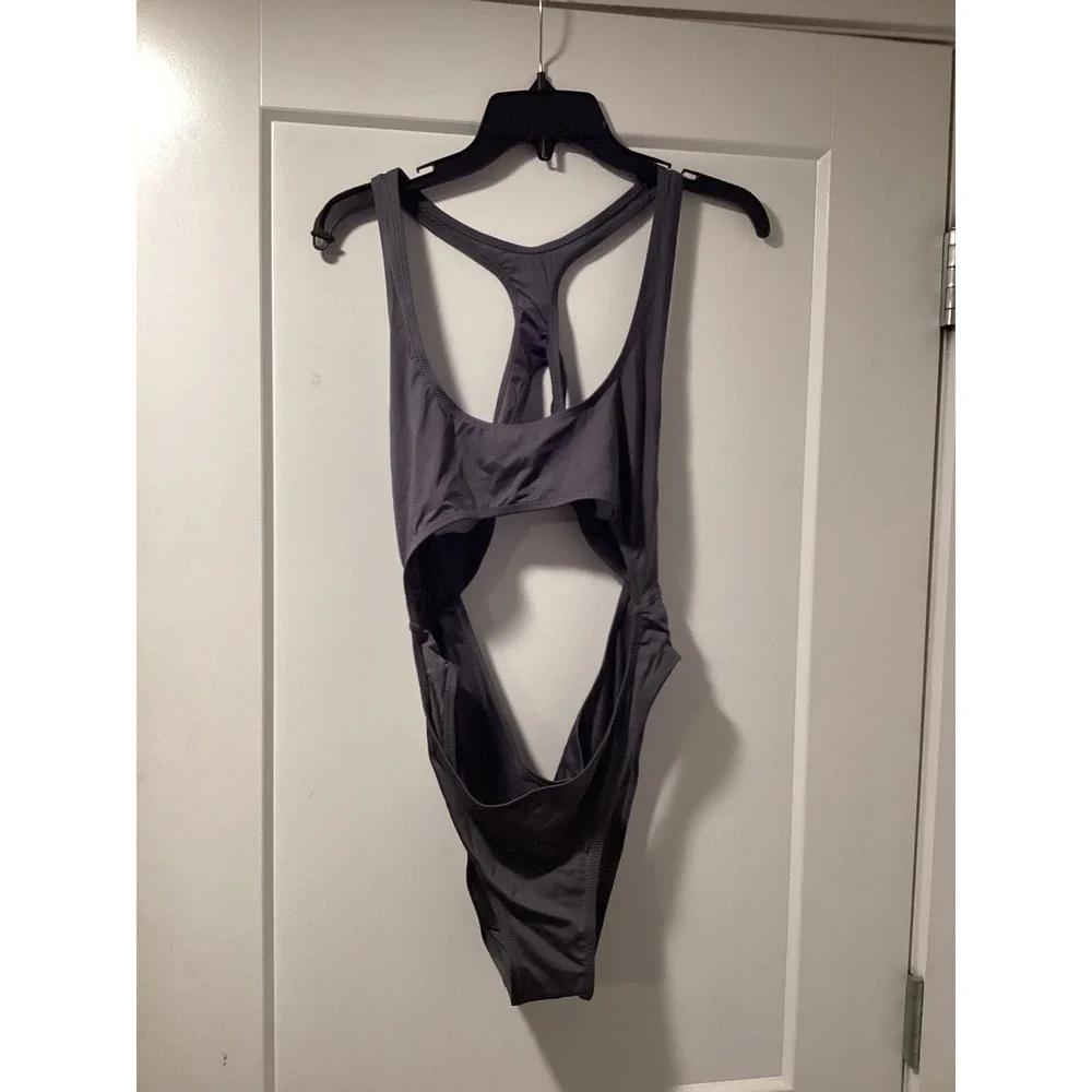 SKIMS Swim Monokini Gunmetal Grey Cutout One Piece Racerback SW-MKN-0012 XL